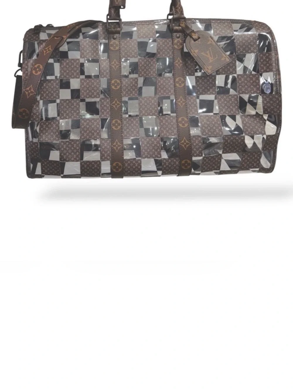 Louis Vuitton Brown and Beige Monogram Chess Keepall Bandouliere 50
